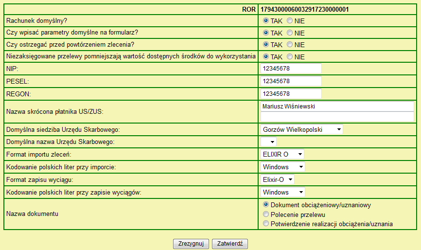 3.21. Ustawienia Po wybraniu z menu opcji ustawić parametry domyśle.