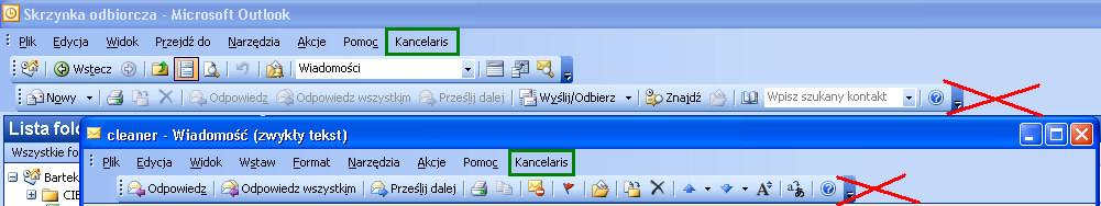 Wynika to z faktu, że Outlook 2007/2010 w karcie dodatki tworzył opcje Kancelarisa dwukrotnie: raz na podstawie menu, raz na podstawie paska zadań Poprawiono komunikat, który pojawiał się, jeżeli