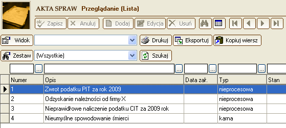 początek pierwszej czynności oraz możliwość szybkiego przechodzenia tylko przez pola: kod podstawy opis czynności godzina zakończenia przycisk Zapisz. 2. Kartoteka 2.1.