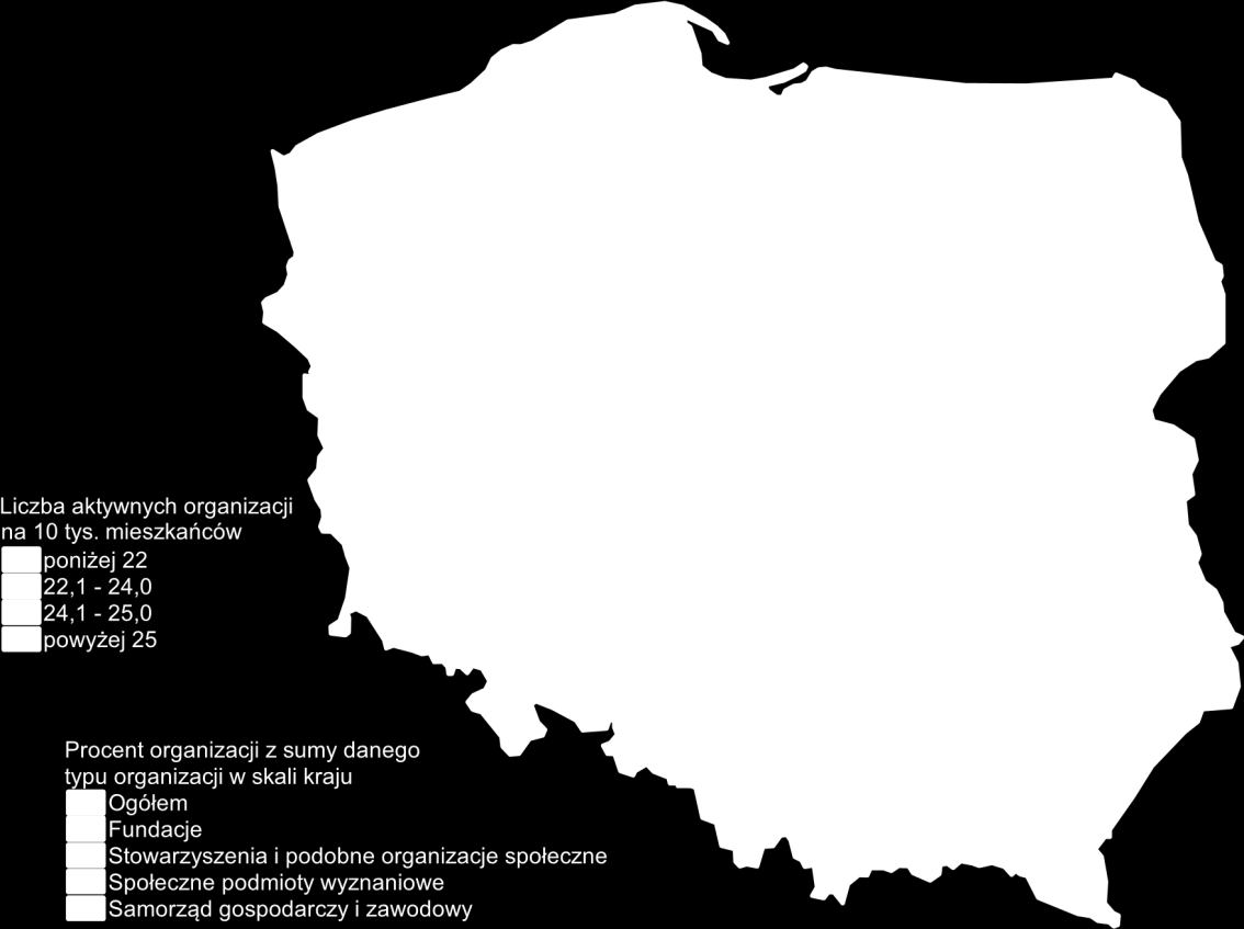 organizacji nie przekraczała 2,8 tys. (lubuskie 2, tys., opolskie 2, tys., świętokrzyskie 2,7 tys., a podlaskie 2,8 tys.). Mapa 1. Badane organizacje non-profit aktywne w 201 r.