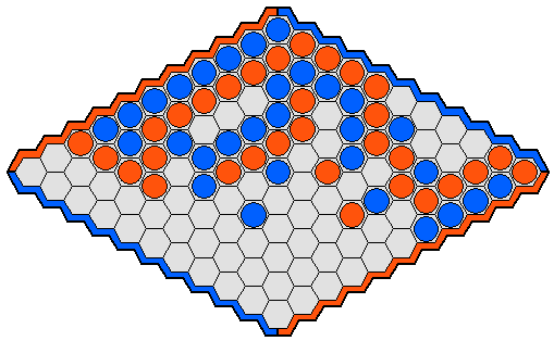 Gra Hex Gra polegająca na połączeniu przeciwległych boków planszy za pomocą kamieni ustawianych na sześciokątnych polach.