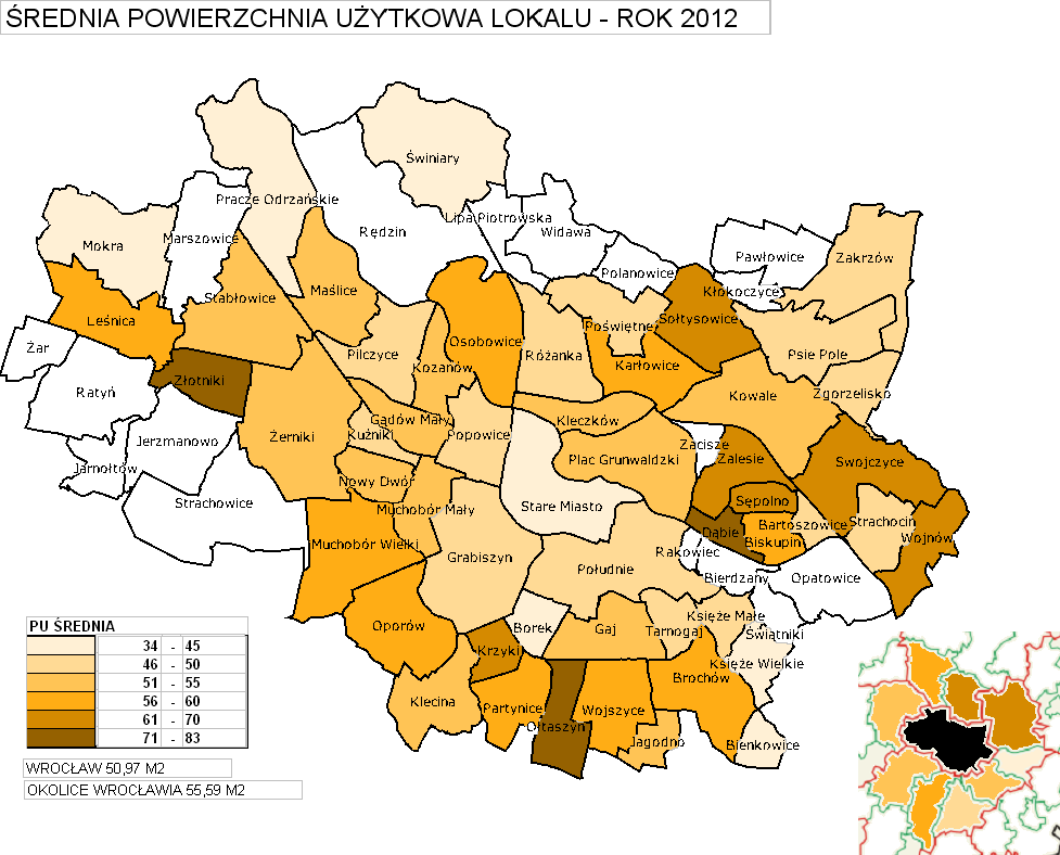 ŚREDNIA POWIERZCHNIA UŻYTKOWA LOKALU ROK 2012 Deweloperzy patrzą optymistycznie w przyszłość w ich ofercie powierzchnia lokali jest coraz większa obrazuje to poniższy wykres.