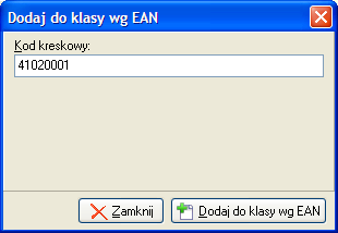 3. Klasyfikacje towarów - klasyfikowanie z wykorzystaniem kodów kreskowych W formatce klasyfikowania towarów dołożono opcje: Dodaj towar wg EAN" pozwalającą na dodawanie do wskazanej klasy towarów z