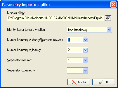 5. Lista etykiet do wydruku - możliwość importu z kolektora CipherLab lub z pliku.