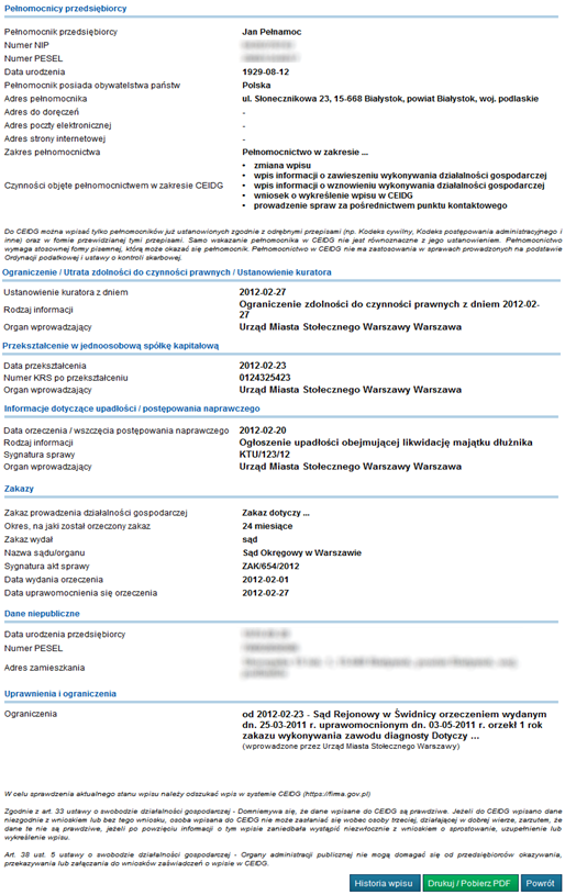 wszystkich użytkowników wewnętrznych ST CEIDG Strona 64 z 91 Rysunek 74.