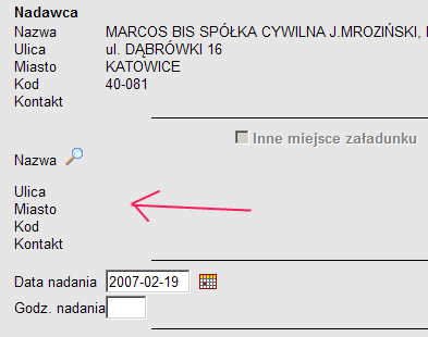 Jeżeli miejsce załadunku jest różne od adresu siedziby zleceniodawcy, wybieramy je klikając w przycisk znajdujący się pod danym adresowymi nadawcy (Rys. 6). Rys.