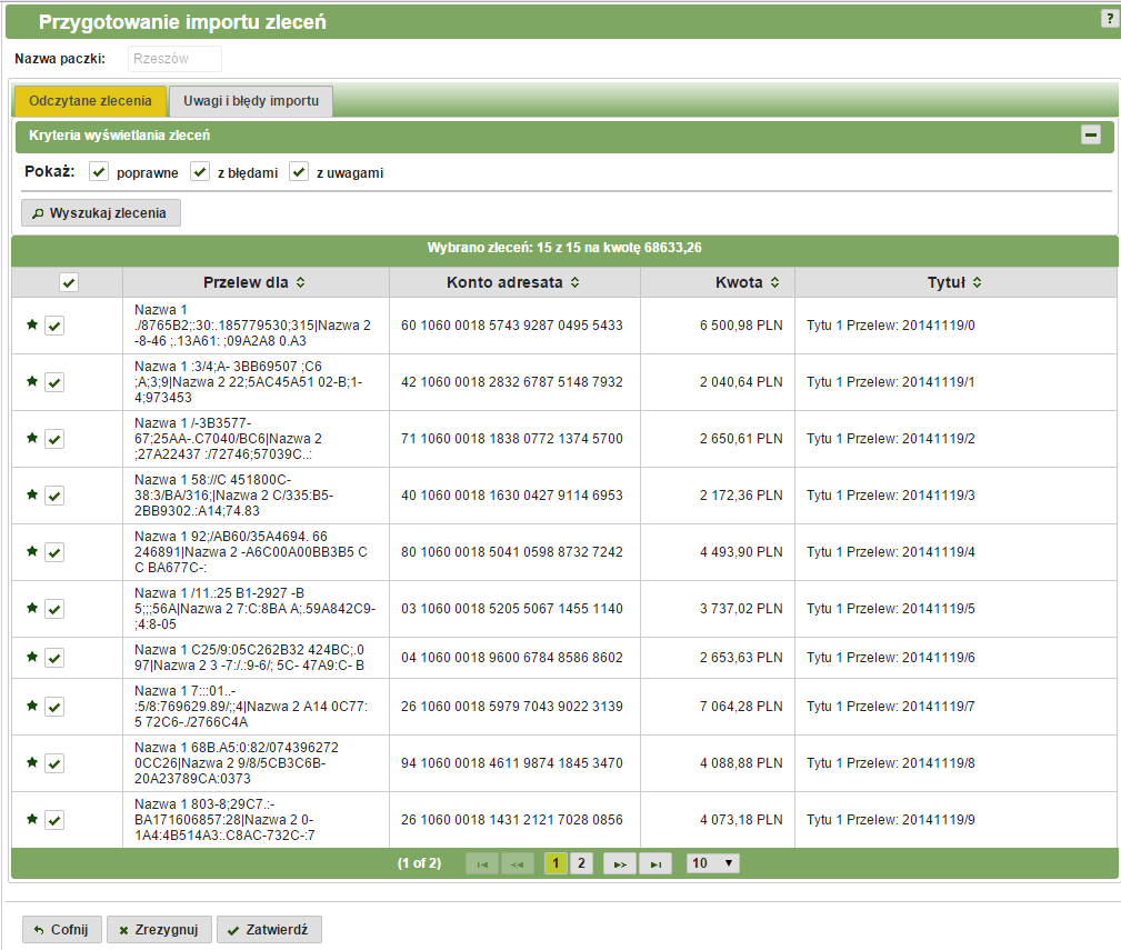 Kolejnym krokiem jest przygotowanie importu zleceń. Wyświetlone zostaną zlecenia zaimportowane poprawnie, z błędami oraz z uwagami (rys. 3.37).