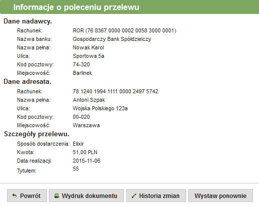 3.5.2.1. Wyszukiwanie przelewów zrealizowanych Po przejściu do zakładki przelewów zrealizowanych domyślnie zostanie wyświetlona historia wszystkich przelewów zrealizowanych w ciągu ostatnich 30 dni.