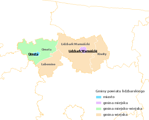 Rysunek. Lokalizacja Gminy Lidzbark Warmiński w Powiecie Lidzbarskim Źródło: www.wikipedia.pl 1.1.2.