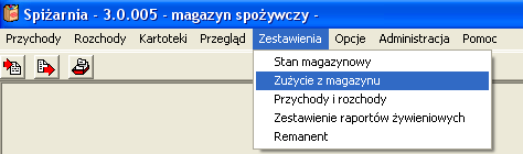 9.2. (Zestawienia) Zużycie z magazynu Zestawienie to jest najważniejszym zestawieniem dla wszystkich intendentów i magazynierów, które jest wykonywane na koniec miesiąca.
