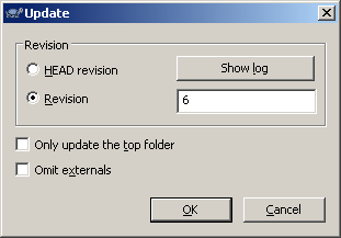 TortoiseSVN Update to revision - pozwala na szybkie doprowadzenie zwartości lokalnego folderu do stanu z