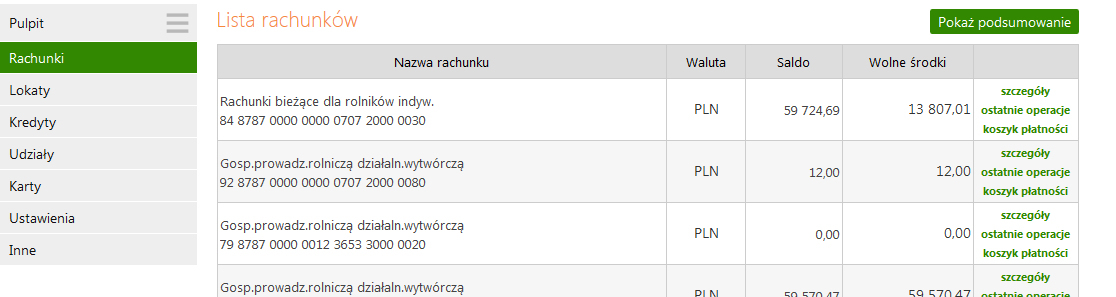 USTAWIENIA w momencie wyboru opcji Ustawienia menu programu rozszerzy się o następujące opcje: Zmiana hasła umożliwia zmianę Twojego hasła dostępu do serwisu Internet Banking.
