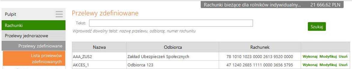 Przelew na rachunek własny nie pojawia się na liście Przelewów oczekujących lecz jest realizowany natychmiast.