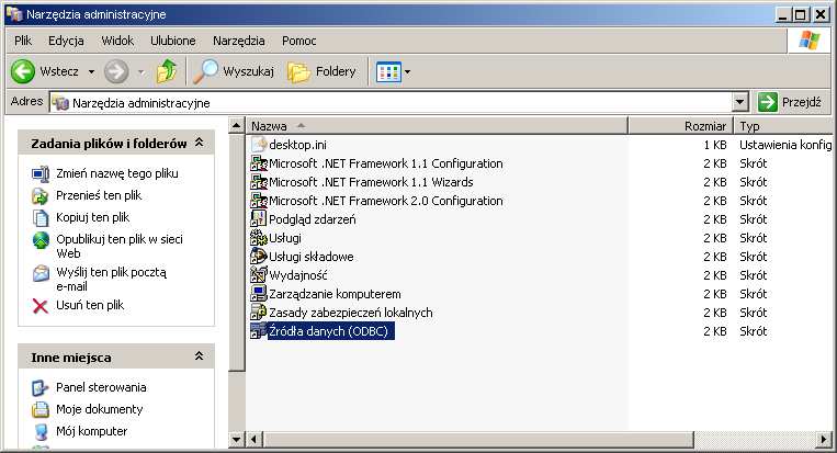 W narzędziach administracyjnych naleŝy wybrać Źródła danych (ODBC) Pojawi się okno, w którym w zakładce DSN uŝytkownika lub Systemowe DSN