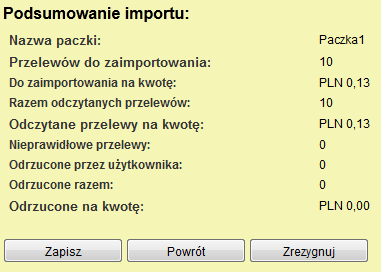 Format format importu z pliku zewnętrznego. Do wyboru są trzy formaty: ELIXIR 0, VIDEOTEL oraz MTU 940 wybierane z listy rozwijanej. Kodowanie sposób kodowania polskich znaków diakrytycznych.