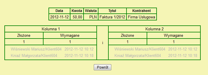 Nazwa adresata program wyświetli przelewy, w których nazwa adresata zawiera wprowadzony do pola ciąg znaków. Tytuł program wyświetli przelewy, w których tytuł zawiera wprowadzony do pola ciąg znaków.