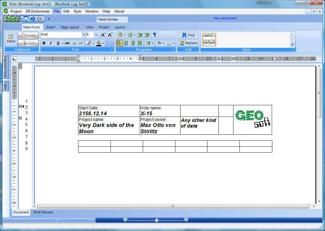 Edytor Karty Otworu. Program 3Gds do tworzenia baz danych i dokumentacji geologicznych.