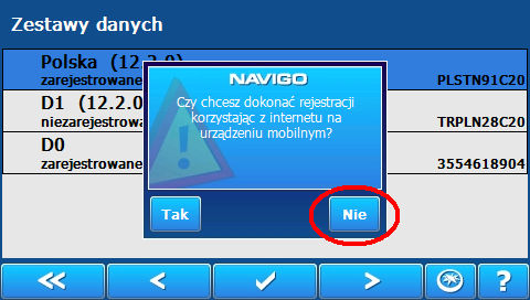 Wyświetli się okno z kodami i numerami kontrolnymi.