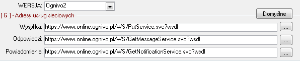 RYSUNEK 3 KONFIGURACJA SYSTEMU OGNIVO W sekcji Adresy usług sieciowych widoczne są adresy odpowiedzialne za komunikację z OGNIVO2.