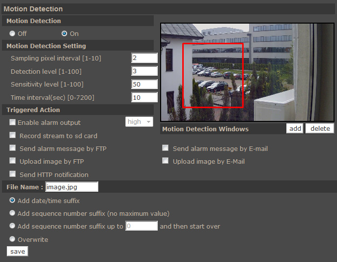 NVIP-2DN4001V/IRH-2P User s manual ver.1.0 WWW INTERFACE - WORKING WITH IP CAMERA 4.2.8. Motion Detection Motion detection - allows to set ten motion detection zones.