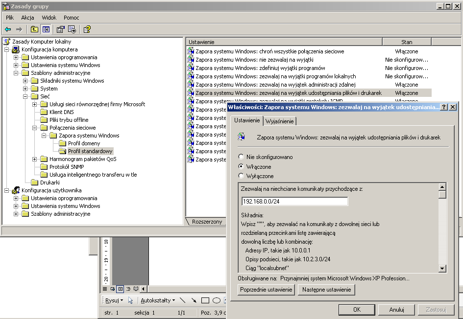 Konfiguracja Zapory systemu Windows możliwa jest za pomocą edytora zasad grup Wyłączanie udziałów administracyjnych w Windows XP: Standardowe udostępnione już zasoby administratorskie w Windows XP