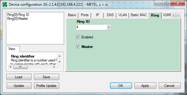 - jeden switch musi być ustawiony w trybie Master - Wszystkie switche w ringu muszą mieć ten sam numer ID Ring ID 11.3.