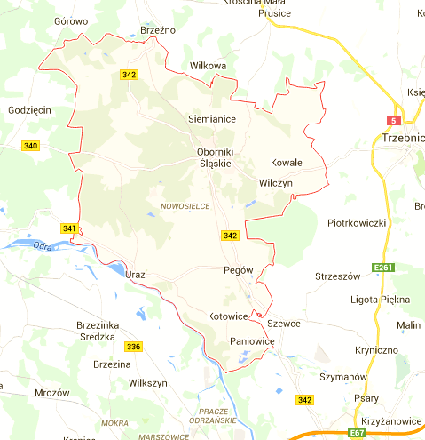 Rysunek XVIII.1 Gmina Oborniki Śląskie granice administracyjne źródło: www.google.maps.pl Gmina Oborniki Śląskie charakteryzuje się znakomitym położeniem geograficznym.