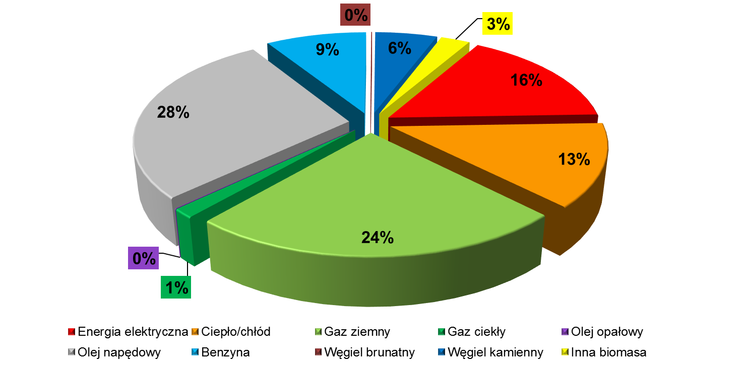 V.3. Podsumowanie inwentaryzacji emisji Najbardziej znaczącą zmianę zużycia odnotowuje się na przestrzeni badanych lat w przypadku energii elektrycznej (wzrost o 16%), co może być spowodowane