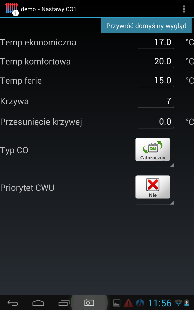 W celu przywrócenia wyświetlania ukrytych wcześniej elementów danego ekranu należy na tym ekranie kliknąć w ikonę (prawy górny róg ekranu), a następnie wybrać funkcję.