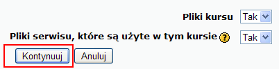Wskaż kurs, w którym jesteś nauczycielem i z którego chcesz importować zasoby i składowe Tu możemy wybrać