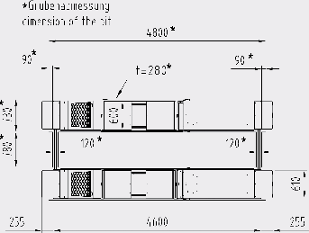 600 mm Szerokość płyt najazdowych 640 mm 3,6 kw / 400 V AC / 20 A gl / 50 Hz Dźwignik nożycowy 8135 RF-ASD Nożyca z łożyskami rolkowymi do montażu na podłodze (BA) albo na równi z podłogą (EF)