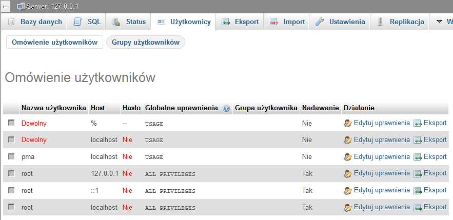 Konsolę uruchamiamy wchodząc do katalogu, gdzie wgrano paczkę XAMPP Portable Lite i następnie przechodząc do podkatalogu mysql\bin. Wpisujemy wówczas polecenie: shell> mysql.