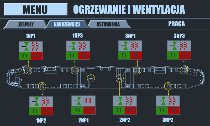 Panel umożliwia zgrywanie raportów zużycia energii oraz archiwalnych danych diagnostycznych bezpośrednio na pamięd masową USB, poprzez dostępne złącze Znamionowe napięcie zasilania: 24 VDC