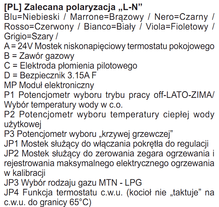 CIAO S kocioł tradycyjny SCHEMAT ELEKTRYCZNY (Kocioł 2funkcyjny) C.S.I. 32 LEGENDA KOLORÓW Blu niebieski Marrone brązowy Nero