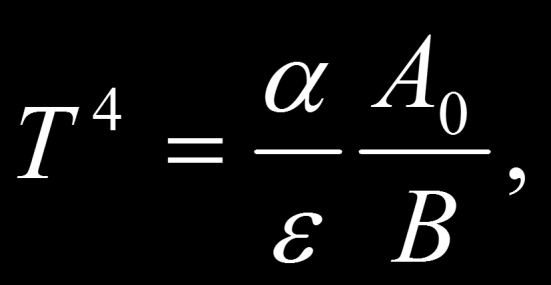 Wartość temperatury równowagi można określić na podstawie prawa sformułowanego przez Maxa Plancka: gdzie A o natężenie promieniowania