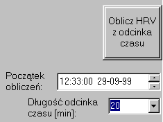 Rysunek 54, Wybór okresu analizy Wykres widma 3D System HolCARD 24W umoŝliwia wykonanie analizy HRV dla całego badania (z wybranym krótkim okresie analizy) i