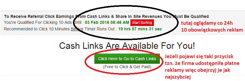 Kiedy TrafficMonsoon udostępni CashLinki będzie wyglądało to tak: CashLinks udostępnione są dla wszystkich użytkowników - czyli kto pierwszy obejrzy reklamę ten zyskuje.
