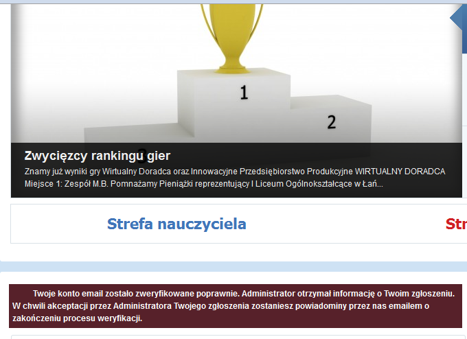 W celu potwierdzenia aktywowania konta Nauczyciel powinien nacisnąć link aktywacyjny lub wkleić go do okna przeglądarki.