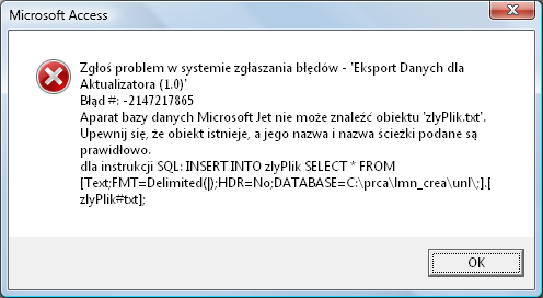 Po kliknięciu na przycisk OK nastąpi wyjście z MS Access (lub MS Access Runtime). Wówczas baza jest już gotowa do wykorzystania w Aktualizatorze.