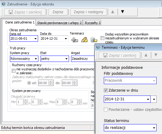 Przypomnienie o koocu zatrudnienia i ruchomy czas pracy Mechanizm dodawania przypomnieo o koocu zatrudnienia kierowcy - pozwoli odpowiednio wcześniej zareagowad na zbliżający się termin przedłużenia