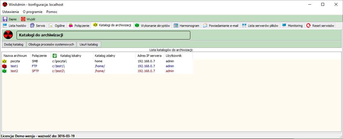 W oknie oprócz podania nazwy usługi należy również zaznaczyć Sprawdzaj i zatrzymuj działanie usług procesów Windows przy tworzeniu archiwum katalogu.