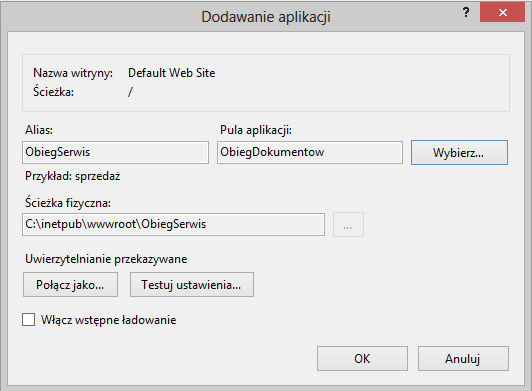 Rys. 9 Konwertowanie katalogu na aplikację. System otwiera okno, w którym należy wpisać nazwę aplikacji, np.