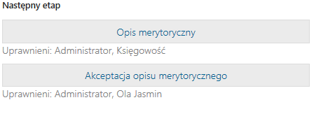 Elementy sekcji przekazania - komunikat o skutkach przyciśnięcia przycisku Przejdź do następnego etapu lub przycisku z etapem.