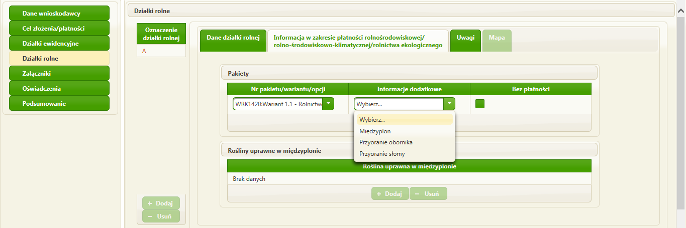 Szczegółowe informacje w zakresie deklarowania działek do płatności zostały opisane w Instrukcji wypełniania spersonalizowanego wniosku o przyznanie płatności i materiału graficznego na rok 2016