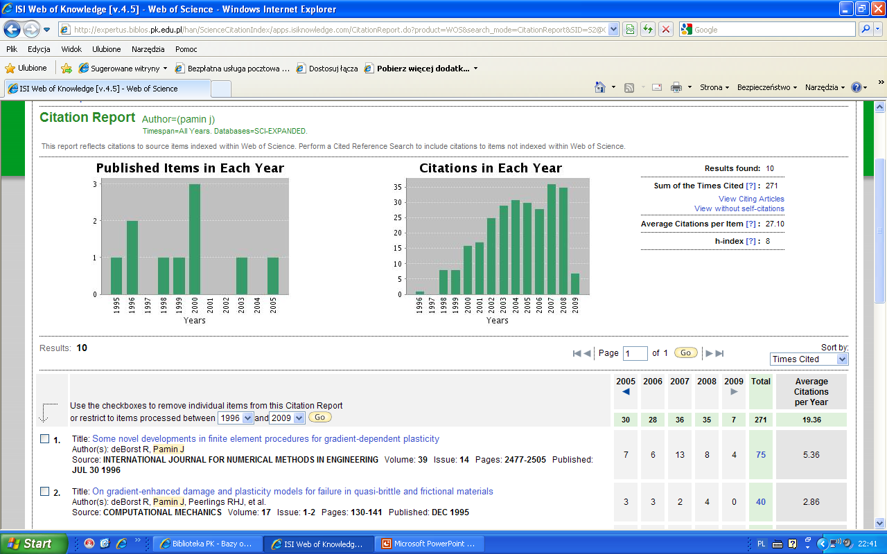 Wygenerowany automatycznie raport cytowań (1) Graficzne i