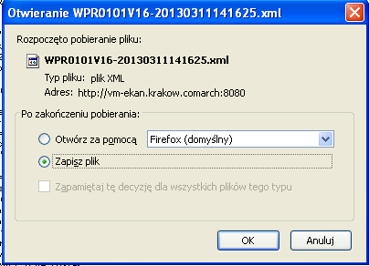 7 Zapisanie wniosku do pliku Użytkownik ma możliwość zapisania wypełnionego wniosku do pliku na lokalnym dysku.