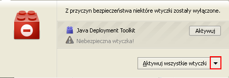 W tym celu należy w okienku znajdującym się w lewym górnym rogu kliknąć na Aktywuj wtyczkę Java Deployment Toolkit Pojawi się