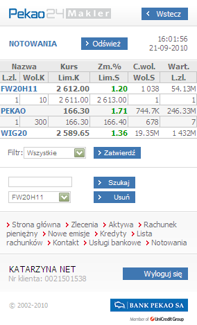 1. NOTOWANIA Serwis mobilny Pekao24Makler umoŝliwia korzystanie z notowań w czasie rzeczywistym.