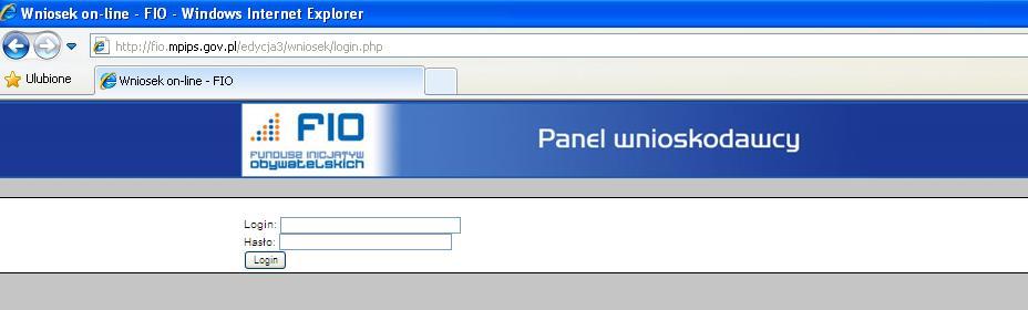 II. Wypełnianie sprawozdania Kliknij na poniższy link: http://fio.mpips.gov.pl/edycja4/wniosek/login.