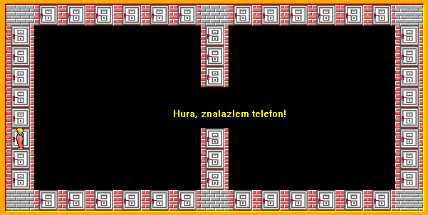 naprzód. Janek nie może przechodzić przez sejfy. Szuka telefonu do momentu, gdy będzie na nim stał. Wówczas mniej więcej w środku ekranu pojawi się napis: Hura, znalazlem telefon, patrz obr. 2-4.
